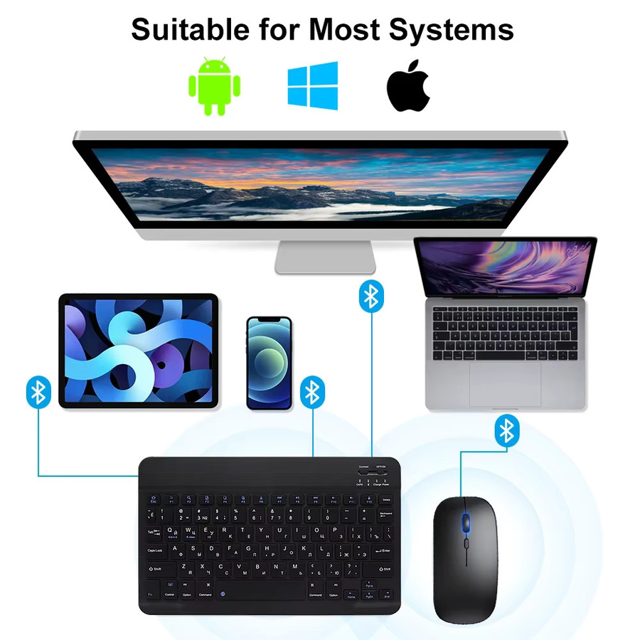 QUKAM Bluetooth-Tastatur schlank und tragbar für iOS Android Windows Tablets und Laptops in Schwarz oder Weiß - Bild 2