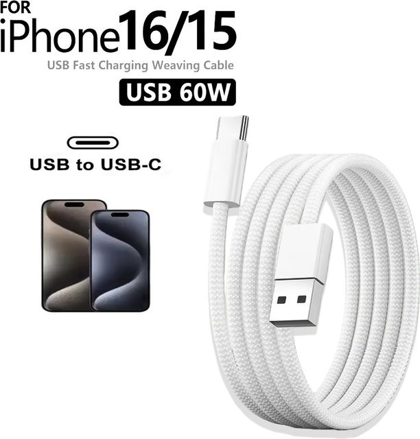 Resbyer USB-C Schnellladekabel 60W PD USB auf USB-C in Weiß - Bild 1