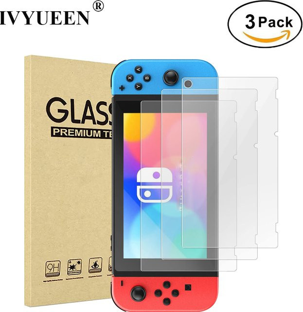 IVYUEEN 3er Pack Displayschutzfolie aus gehärtetem Glas für Nintendo Switch NS Konsole 2017, transparent, 9H Ultra Slim Schutzfolie - Bild 1