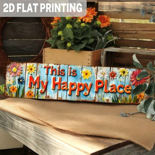 CIFBUY Metallschild This Is My Happy Place mit floralem Design in Multicolour, Wanddeko im Vintage-Stil, Breite: 40,0 cm, Höhe: 10,0 cm, Tiefe: 10,0 cm - Bild 1