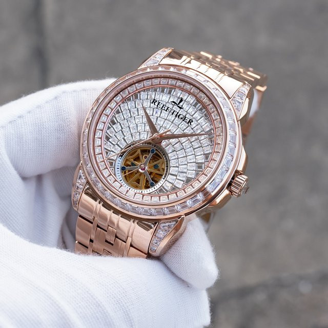 Reef Tiger Automatik-Armbanduhr, Roségold, Diamant, Tourbillon, Herren - Bild 1