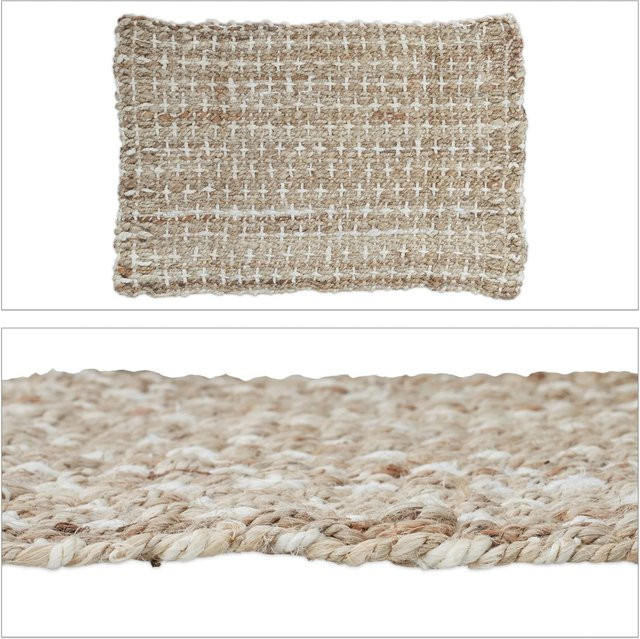 Relaxdays Teppichläufer aus Jute in Beige, handgefertigt mit Kreuzmuster, Breite: 60 cm, Länge: 90 cm - Bild 1