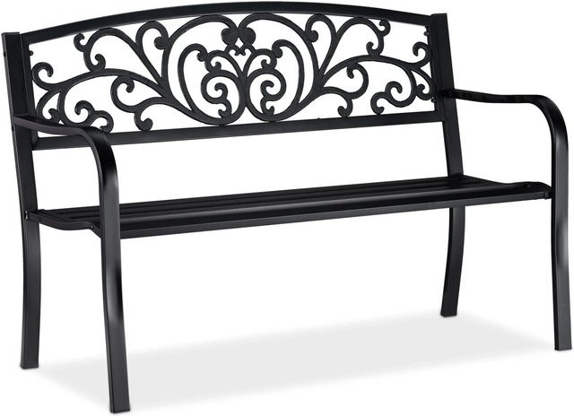 Relaxdays Gartenbank aus Stahl und Gusseisen als Zweisitzer in Schwarz Matt, B/T/H: 127 x 86,5 x 60 cm - Bild 1