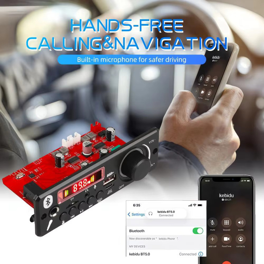 Kebidu Bluetooth MP3 Decoder Board mit 160W Verstärker, USB, TF, FM Radio und Freisprecheinrichtung für Auto Audio, Rot - Bild 3