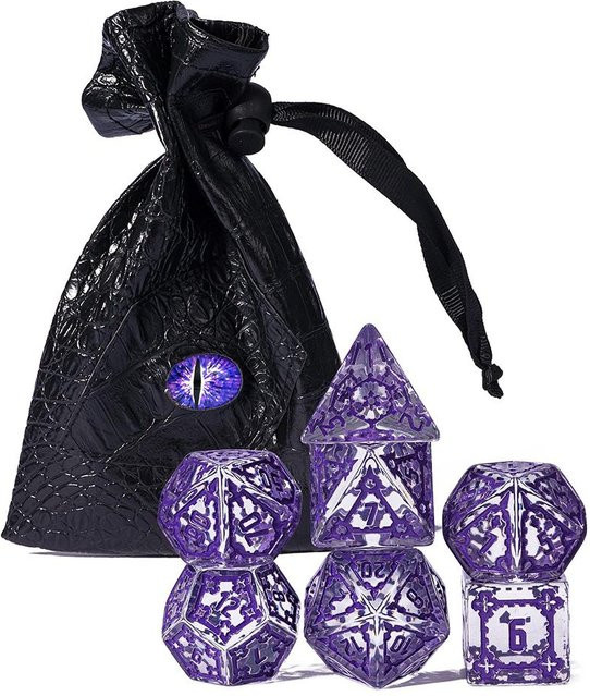 Cusdie DND Würfelset Schlossmuster, Polyedrisches Würfelset, Schwarz, Lila - Bild 1