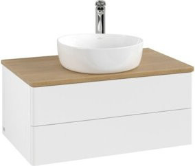 V&B Waschtischunterschrank Antao ohne Frontstruktur in Eiche Honig und Weiß lackiert, B/T/H: 80 x 50 x 36 cm - Bild 1