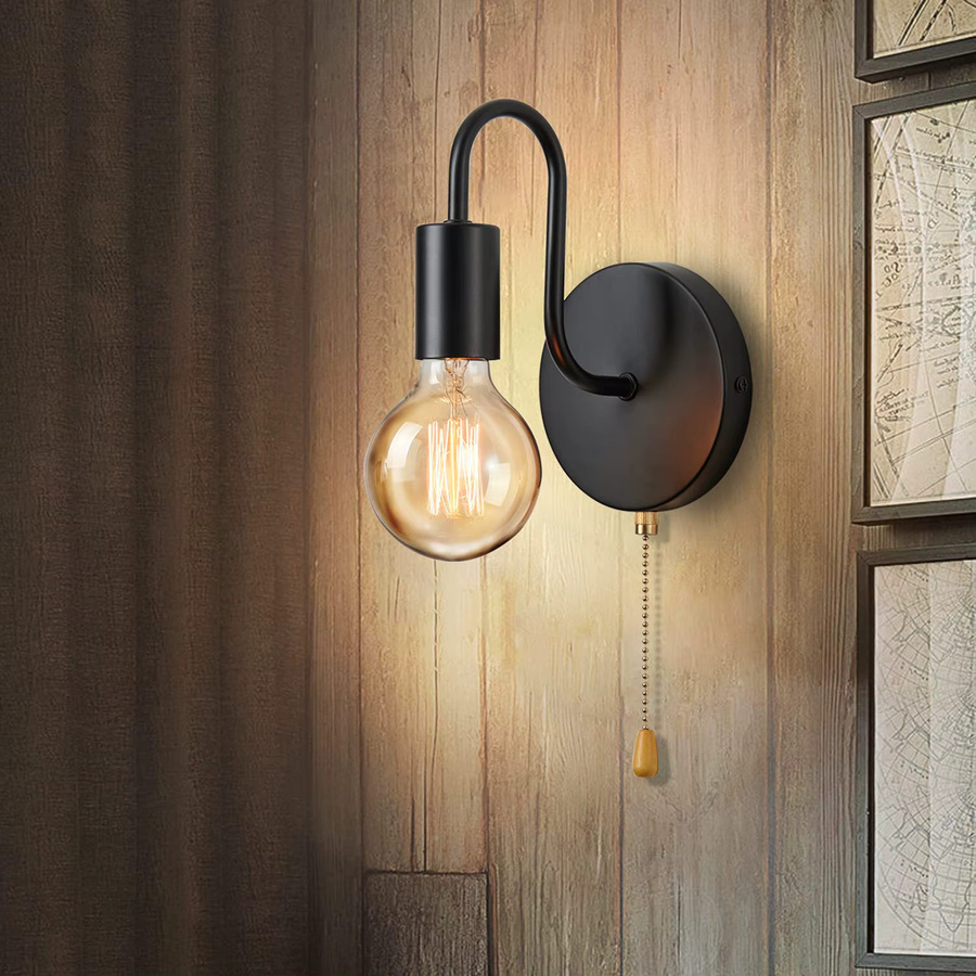 ONEYLTT Nordic Industrie Wandlampe aus Metall in Schwarz mit E27 Fassung und transparentem Glas für Schlafzimmer und Badezimmer - Bild 4
