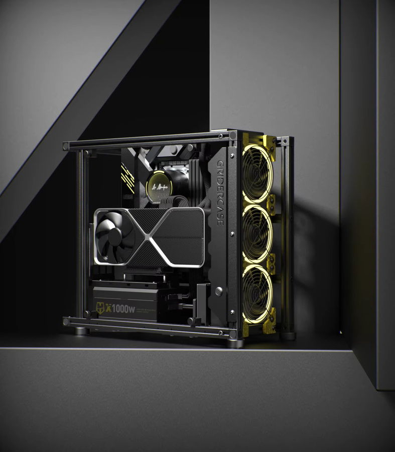 Beta V2.0 Open-Air PC-Gehäuse mit Aluminiumrahmen in Schwarz, unterstützt ATX, E-ATX, MATX und ITX sowie 360mm Radiator und vertikale GPU-Montage - Bild 4