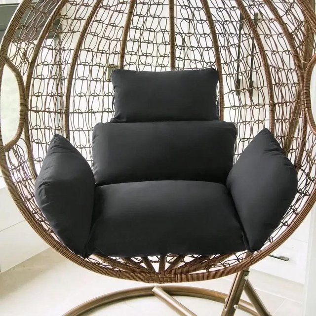Schaukelstuhlkissen für Eierkorb-Hängestühle in Schwarz, Waschbare Outdoor-Auflage aus Polyester, B/H: 54 x 35 cm - Bild 1