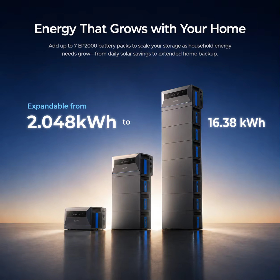 OUKITEL EP2500 All-in-One Balkon-Solarspeichersystem in Grau mit 2048Wh LiFePO4 Batterie, erweiterbar auf 16,38kWh, 4000W PV-Eingang und IP65 Wasserdichtigkeit - Bild 3
