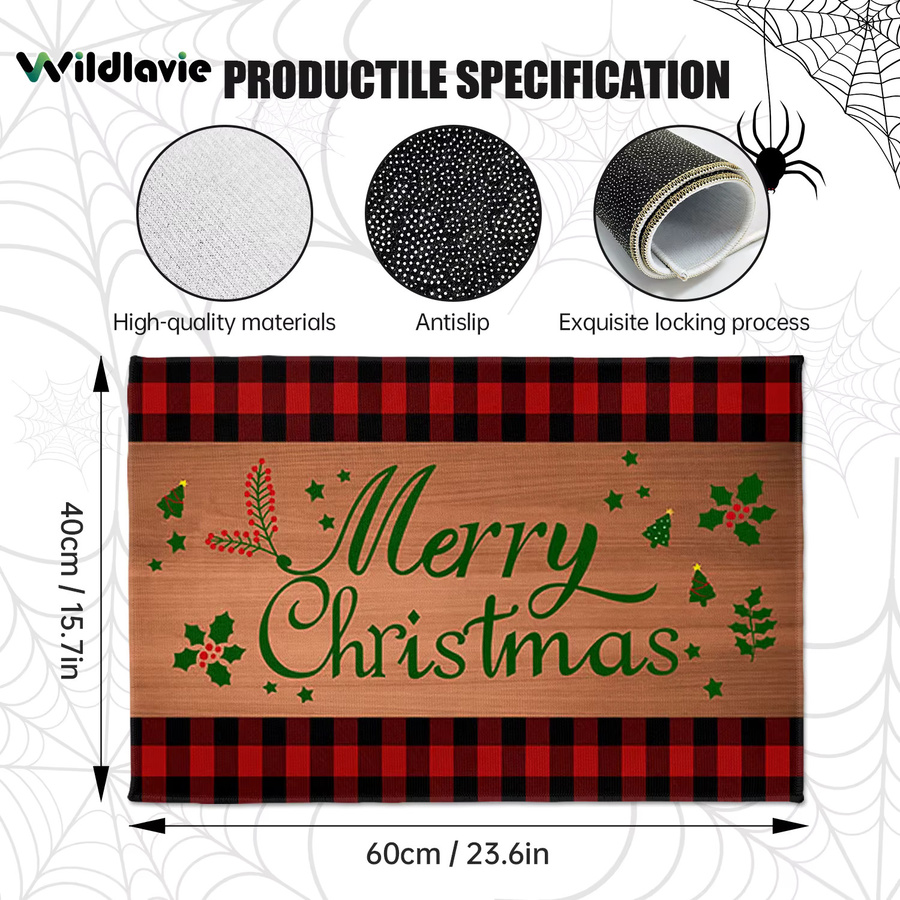 VIKAMA Weihnachtliche Haustürmatte im rot-schwarz karierten Design, waschbare Willkommensmatte für den Außenbereich und die Küche, B/B/H: 60 x 40 x 1 cm - Bild 3