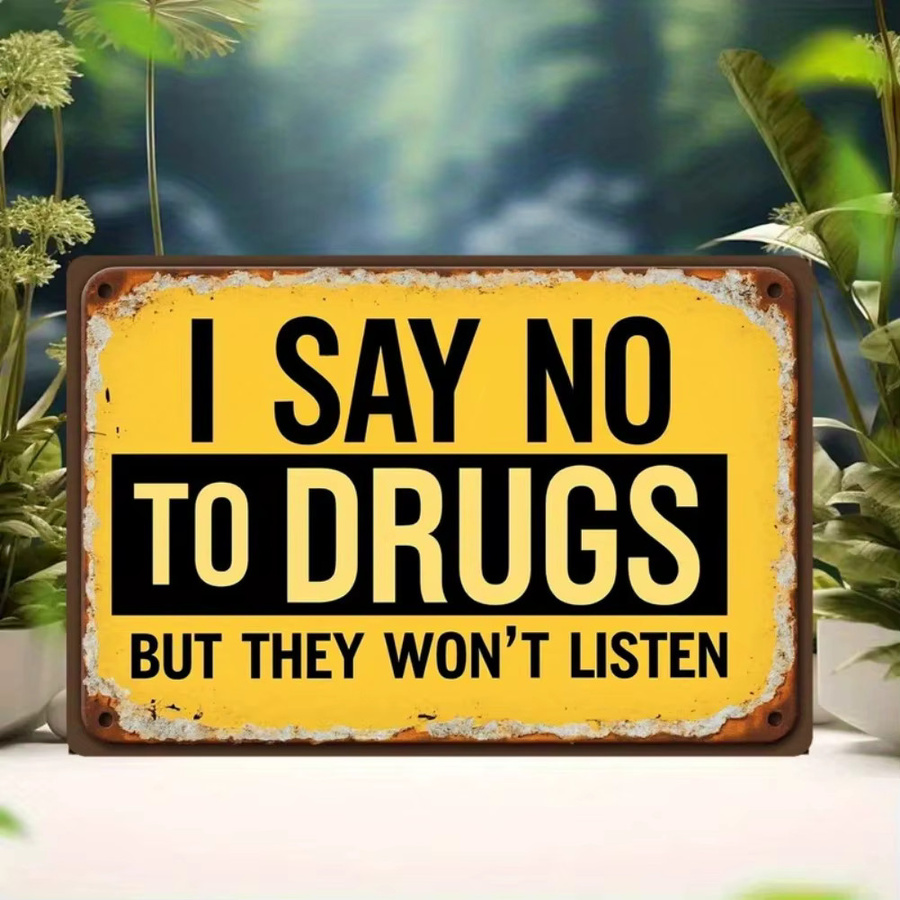 Vintage Metallschild CIFBUY I Say No to Drugs in Gelb, rechteckige Wandkunst aus Metall, B/H: 30 x 30 cm - Bild 6