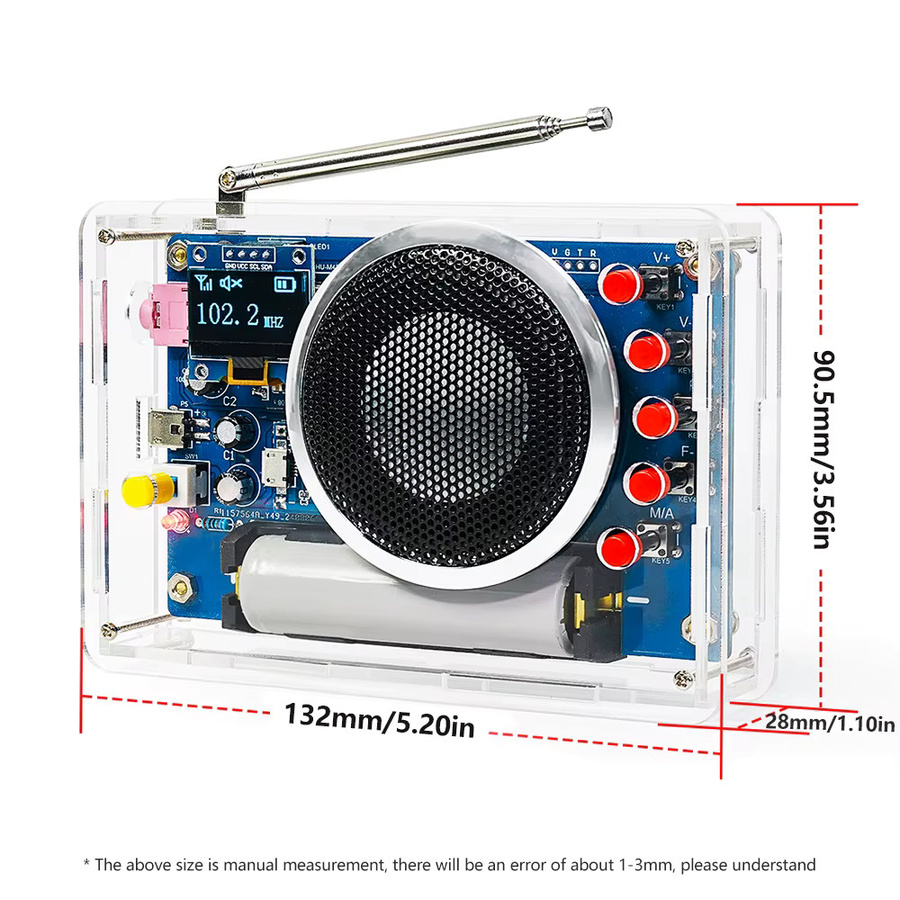 diymore RDA5807 FM Radio DIY Kit mit OLED Display, wiederaufladbar, 87-108 MHz, Multicolor - Bild 2