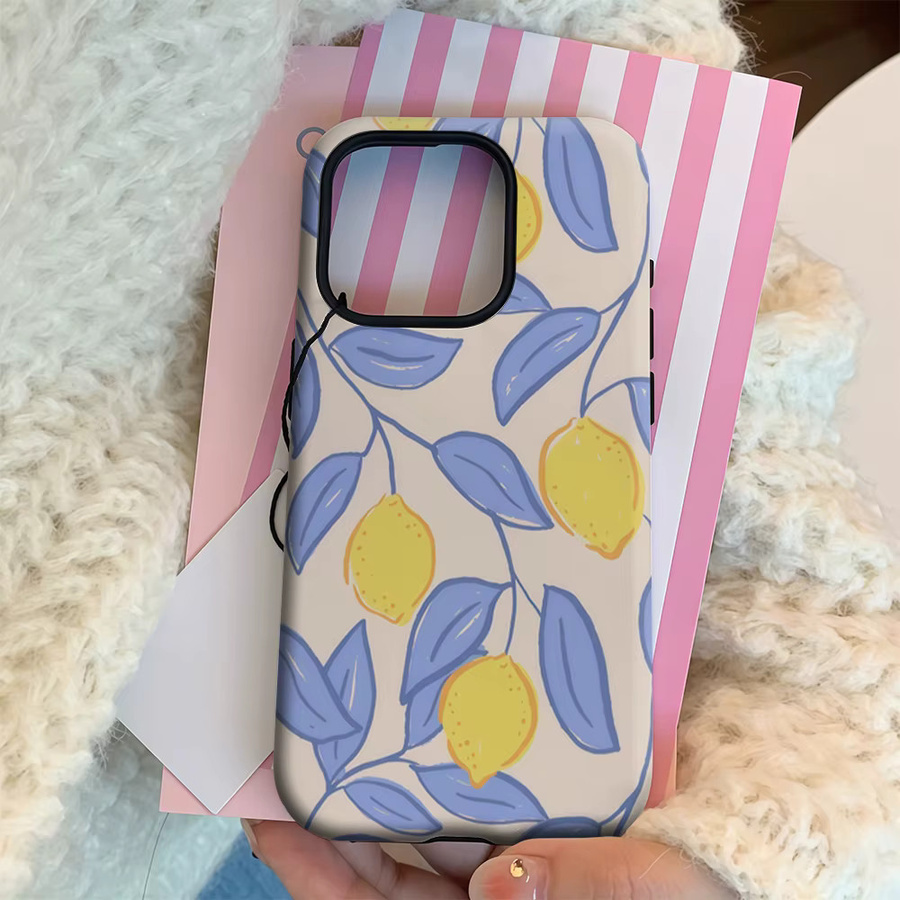 Blue Leaf Lemon Handyhülle für Apple iPhone 11 bis iPhone 17 Pro Max Plus in Blau und Multicolour mit doppelschichtiger Rückseite - Bild 3