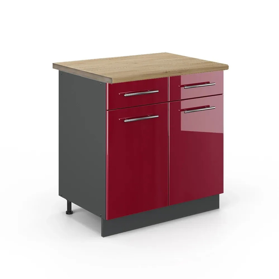 Vicco Küchenunterschrank Fame-Line in Bordeaux Hochglanz und Anthrazit mit Eiche-Optik, B/T/H: 80 x 60 x 82 cm - Bild 2