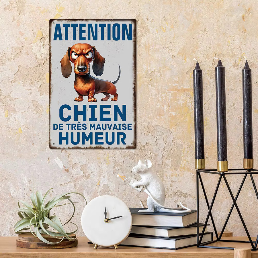 Putuo Decor Vintage Metallblechschild Chien De Très Mauvaise Humeur Mehrfarbig - Bild 2