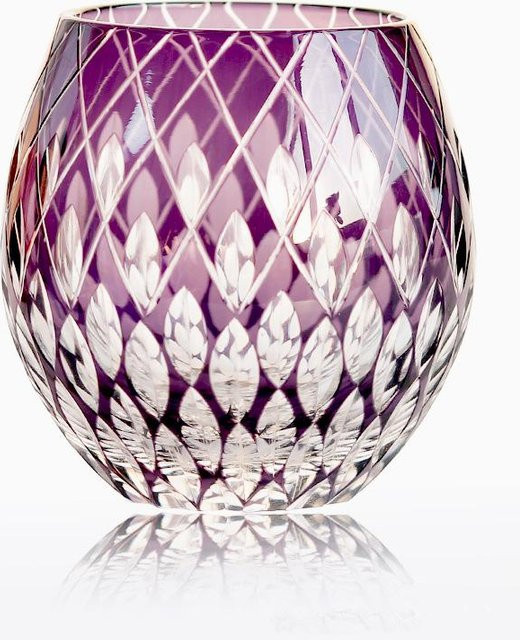 Edo Kiriko Kristall Weinglas mit Handgravur im Kaleidoskop Regentropfen Design von Yiran Furniture, Violett, 330 ml - Bild 1