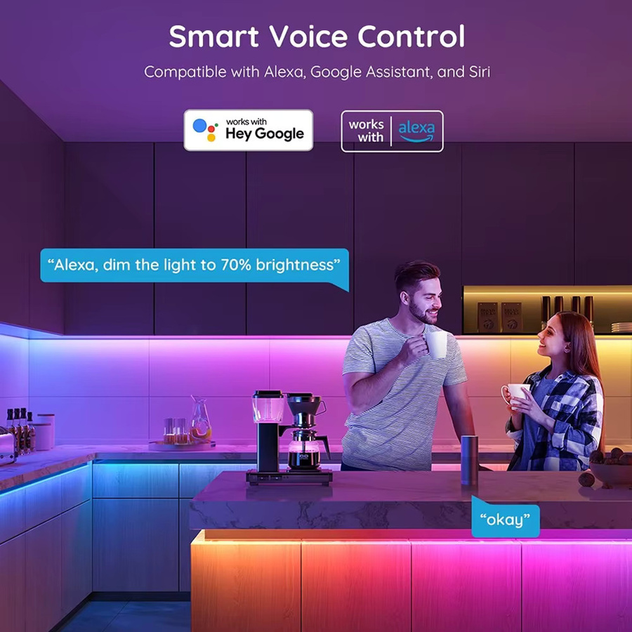 YSRSAI Tuya WiFi RGB COB LED-Streifen mit 576 LEDs, dimmbar, USB-Anschluss, intelligente Sprachsteuerung für Alexa und Google Assistant, Multicolour TV-Hintergrundbeleuchtung zur Raumdekoration - Bild 4