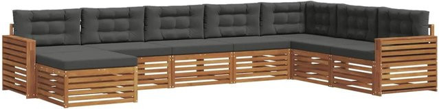 vidaXL Sofagarnitur 8-teilig L-Form aus Massivholz Akazie in Natur und Anthrazit mit Polsterung und Kissen - Bild 1