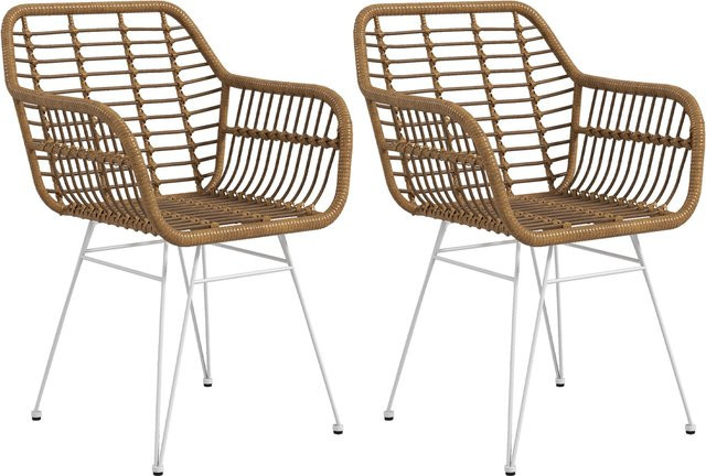 HOMCOM 2er Set Rattan Esszimmerstühle im Boho-Stil mit Stahlbeinen, Farbe: Natur, B/T/H: 56 x 60 x 79 cm - Bild 1
