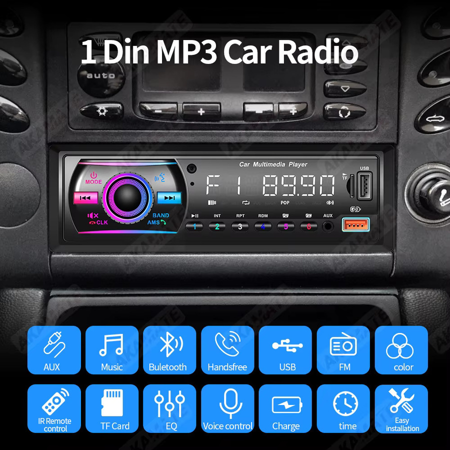 AKAMATE MP3 Autoradio mit Bluetooth, FM, AUX, USB und TF-Kartenslot in Schwarz - Bild 2