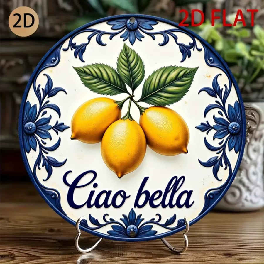 CIFBUY Italienische Keramik-Wandkunst Ciao Bella mit Zitronen- und Blumenmuster, runde Wanddekoration in Multicolour, Durchmesser: 20 cm - Bild 3