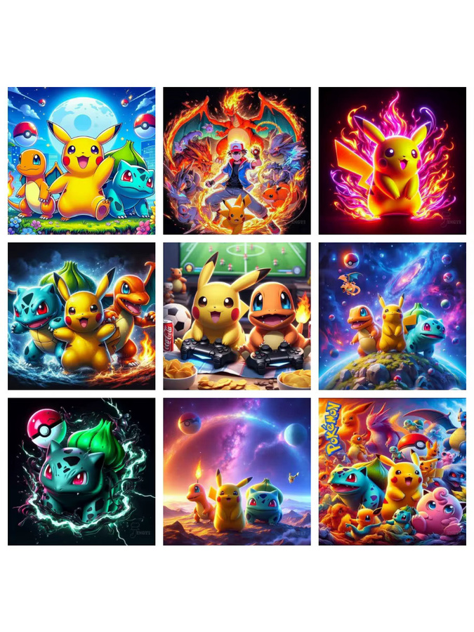 Potdemiel Pikachu Anime Pokemon 5D DIY Diamant Malerei Mosaik Set, Rund, B/H: 20 x 20 cm - Bild 3