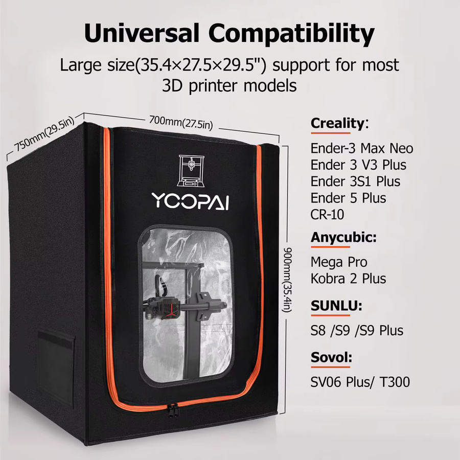 YOOPAI 3D-Drucker-Gehäuse mit LED-Beleuchtung für Creality Ender Serie, feuerfest und staubdicht, Farbe: Schwarz - Bild 6