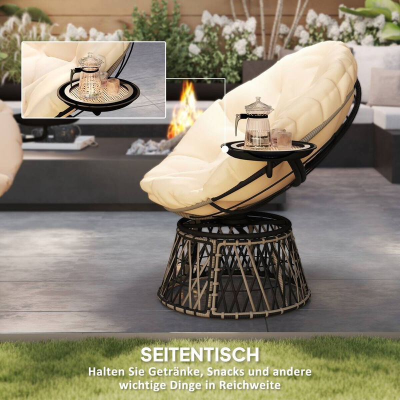 Outsunny Papasansessel aus Rattan in Beige für Garten, Balkon und Terrasse, B/H/L: 76 x 88 x 118 cm - Bild 5