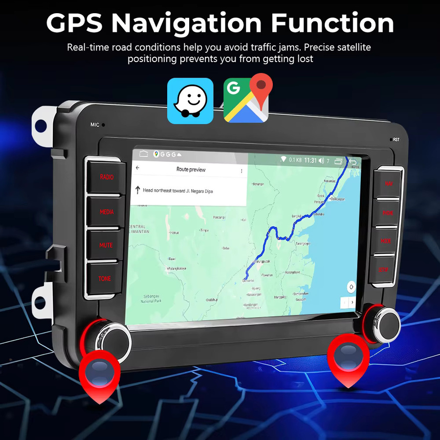 Gearelec Android 14 2 DIN Autoradio mit Carplay und Android Auto in Schwarz für Volkswagen VW Caddy Golf V VI Plus Touran Passat B6 Polo Jetta sowie Skoda Octavia und Seat Toledo - Bild 3