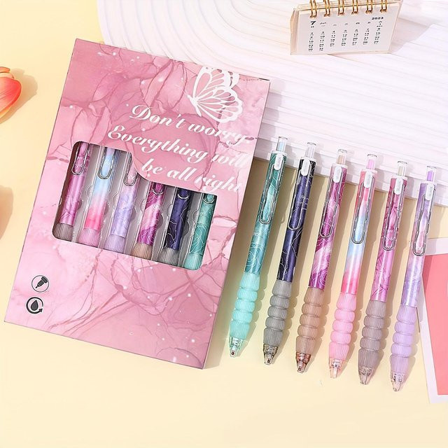 Ouyaohong Gelstifte 6er Pack mit schwarzer Tinte und 0,5 mm Spitze, ausziehbare Kugelschreiber in Pink, ideal für Büro und Alltag - Bild 1