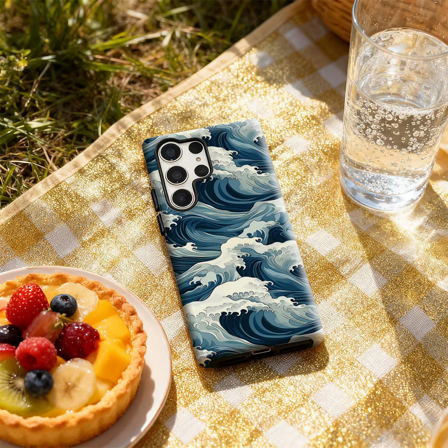 Handyhülle mit Ozeanwellenmuster für Samsung Galaxy S25 Ultra, S24 und S23 Ultra Plus in Blau mit glänzender doppellagiger Rückseite - Bild 4