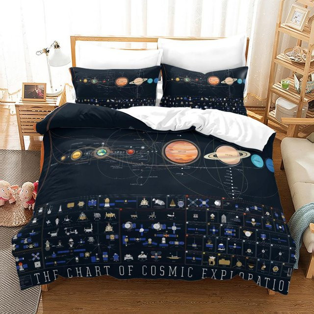 Weltraum Bettwäsche Set von Practical Home Decor in Blau, gebürstetes Polyester, B/H: 135 x 200 cm - Bild 1