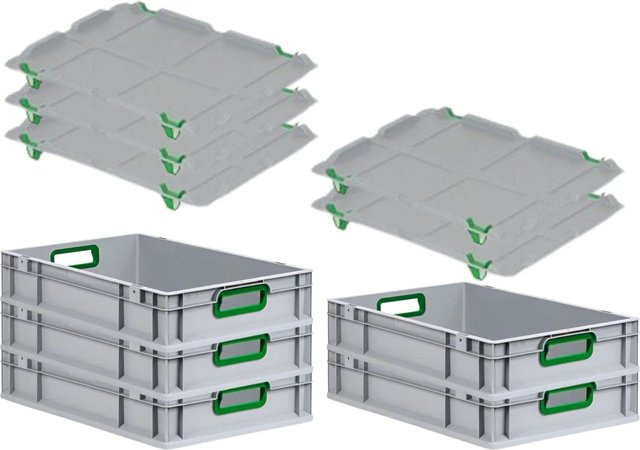 PROREGAL Spar Set 5x Eurobox Nextgen Color mit Auflagedeckel und Schiebeschnappverschlüssen, Farbe Grün, H x B x T: 12 x 40 x 60 cm - Bild 1