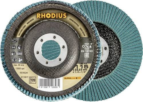 Rhodius Fächerschleifscheibe Blau Durchmesser: 115 mm, Bohrungs-Ø: 22,23 mm, Körnung: 120 für Edelstahl und Stahl - Bild 1