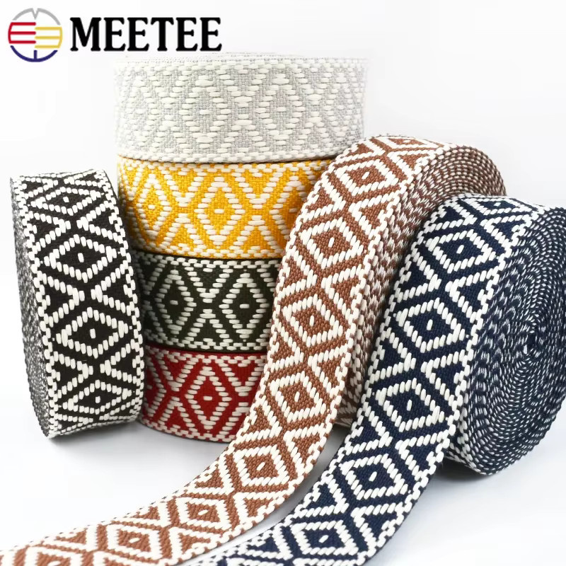 Meetee Jacquard Gurtband aus Polyester und Baumwolle in Ethno-Design, Breite: 3,8 cm, Mehrfarbig/Gelb - Bild 2
