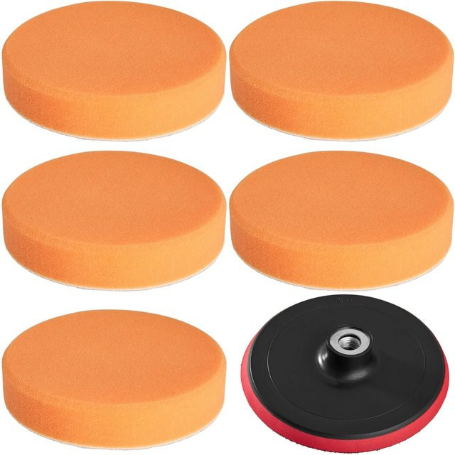 Tectake 6-teiliges Polierschwamm Set in Orange mit 5 Polierschwämmen, B/T/H: 15 x 15 x 2 cm - Bild 1