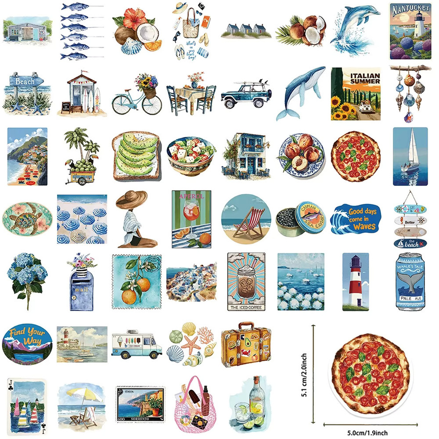 Rspctou Aufkleber Set im mediterranen Sommer-Stil mit Natur- und Lebensmittel-Motiven, Mehrfarbig - Bild 3