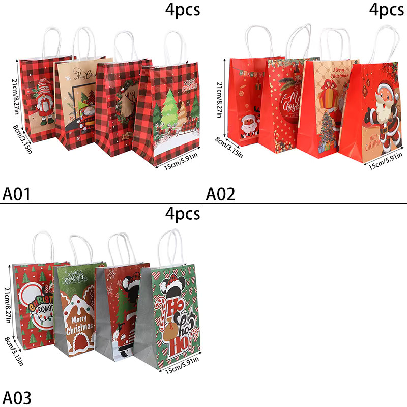 4er-Set ZQNYCY Kraftpapier-Geschenktüten mit Weihnachtsmann und Elch Motiv für Süßigkeiten und Kekse - Bild 2