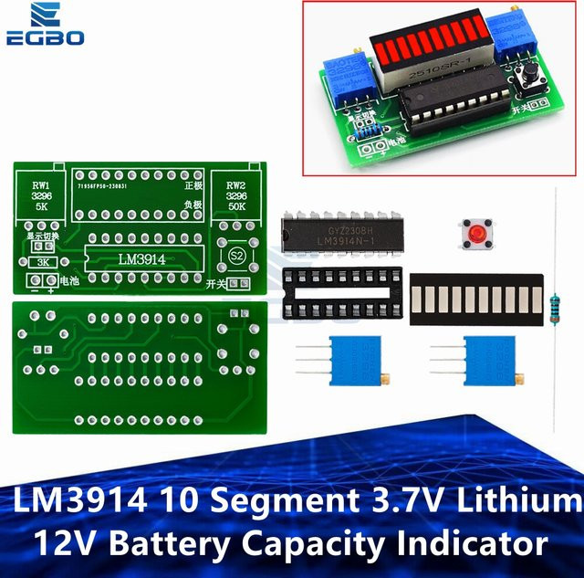 Egbo LM3914 10 Segment LED Kapazitätsanzeige Modul für 3,7 V Lithium und 12 V Batterien als DIY-Elektronik-Kit - Bild 1