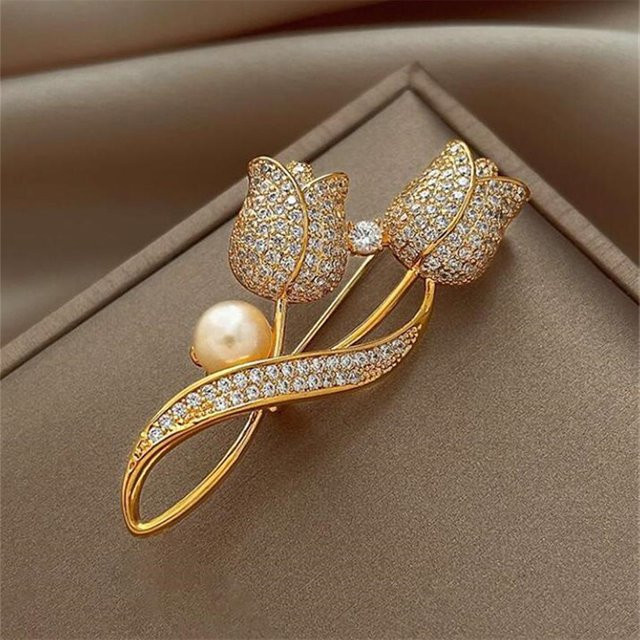 RINHOO FRIENDSHIP Brosche, Roségold, Zirkonia, Perle, Damen - Bild 1