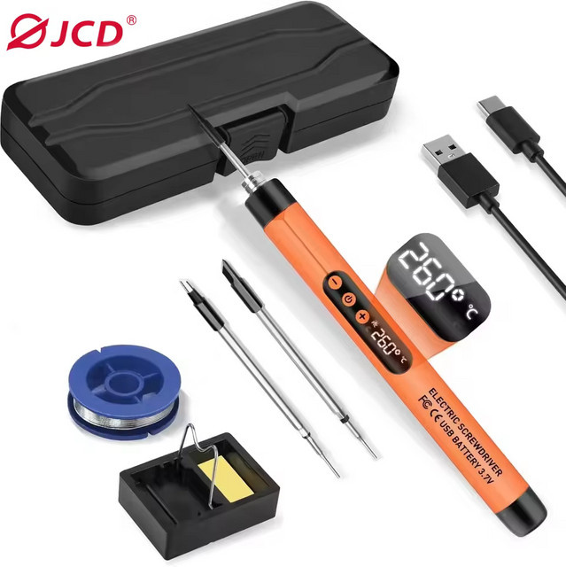Drahtloser digitaler USB-Lötkolben von JCD mit einstellbarer Temperatur 300-450 °C, Type-C Akku, Orange - Bild 1