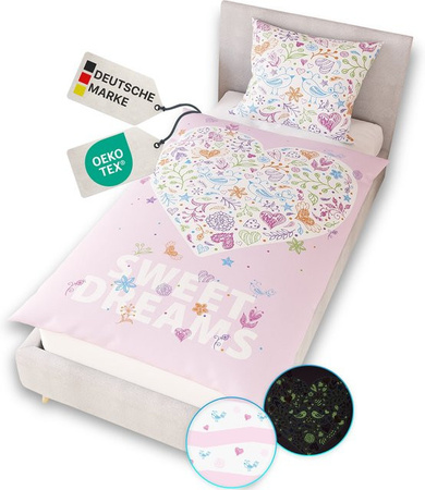NYVI Renforce Kinderbettwäsche Glow in the Dark aus 100% Baumwolle, Farbe: Sweet Dreams, B/H: 135 x 200 cm