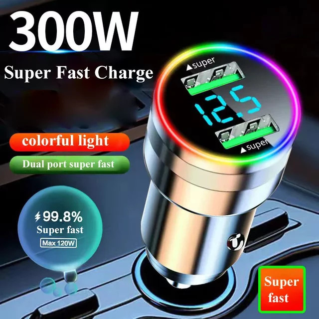 UYUXIO USB-Auto Ladegerät Adapter in Silber mit 2 USB-Anschlüssen und LED-Spannungsmonitor für iPhone und Samsung - Bild 1