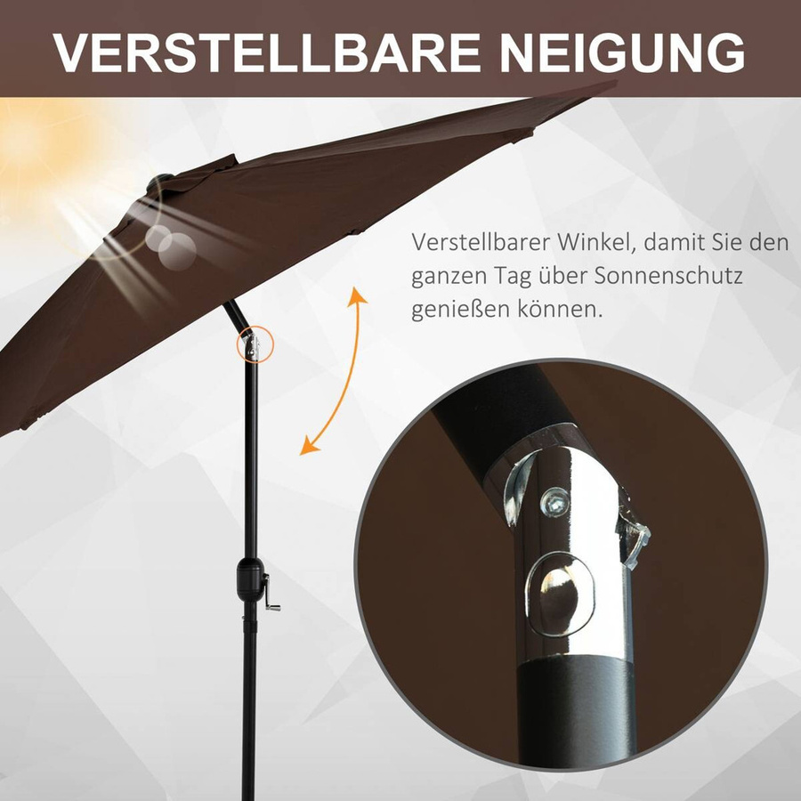 Outsunny Sonnenschirm braun aus Stahl und Aluminium mit Polyesterbespannung, Höhe: 235 cm, Durchmesser: 260 cm - Bild 3