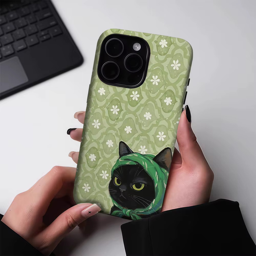 Olivenschal Black Cat Magnetische Tough Case Handyhülle für iPhone 17 16 15 14 Pro Max Plus in Schwarz und Grün - Bild 3