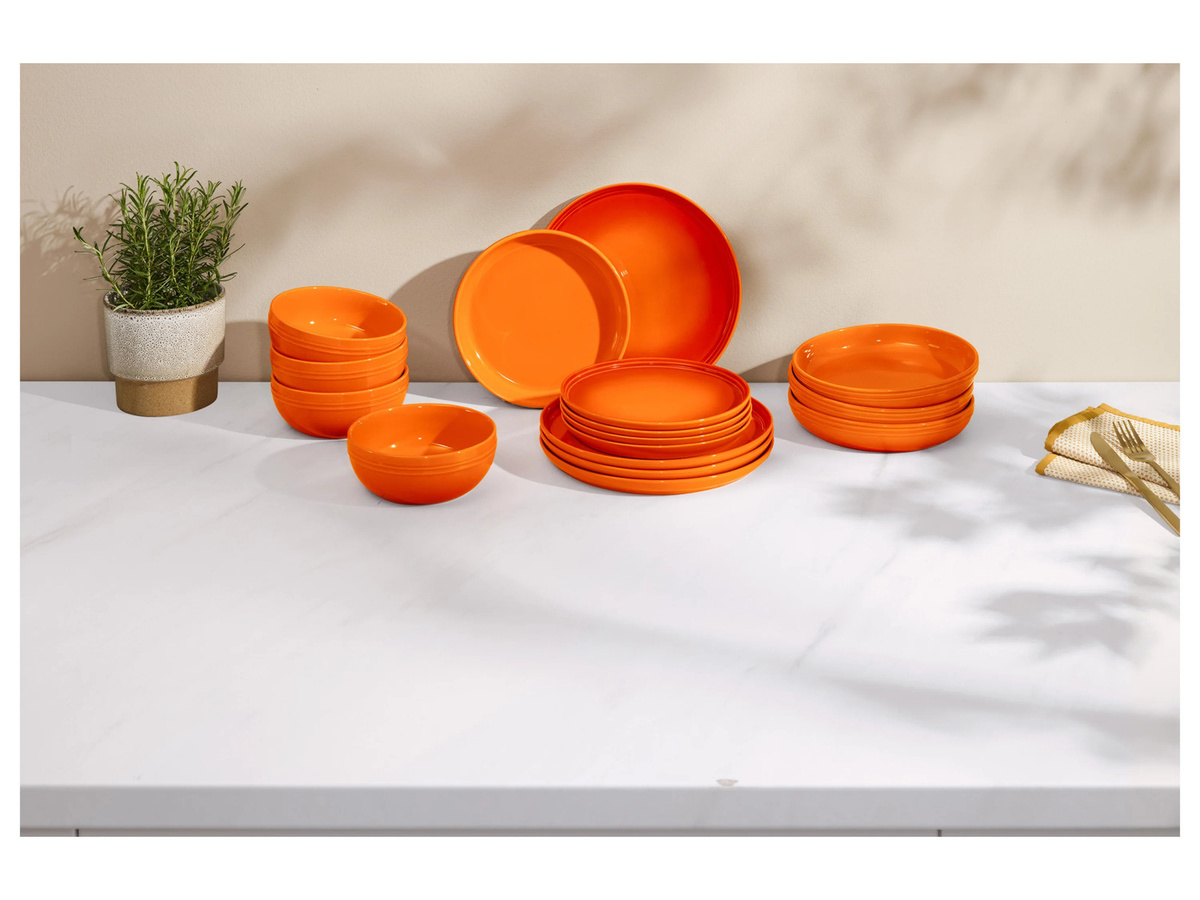 SILVERCREST Geschirr-Set aus Steinzeug, 16-teilig, Orange, mikrowellen- und spülmaschinenfest - Bild 2