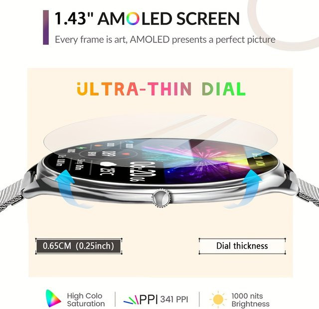 BOALZETD Smartwatch mit 1,43 Zoll AMOLED HD-Display und Always-On Funktion für Männer und Frauen - Bild 1