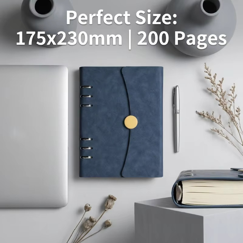 A5 Ringbuch Notizbuch aus PU-Leder mit 200 Blatt linierten Seiten, nachfüllbar, 6-Ring-System für Journaling und Zeichnen - Bild 4