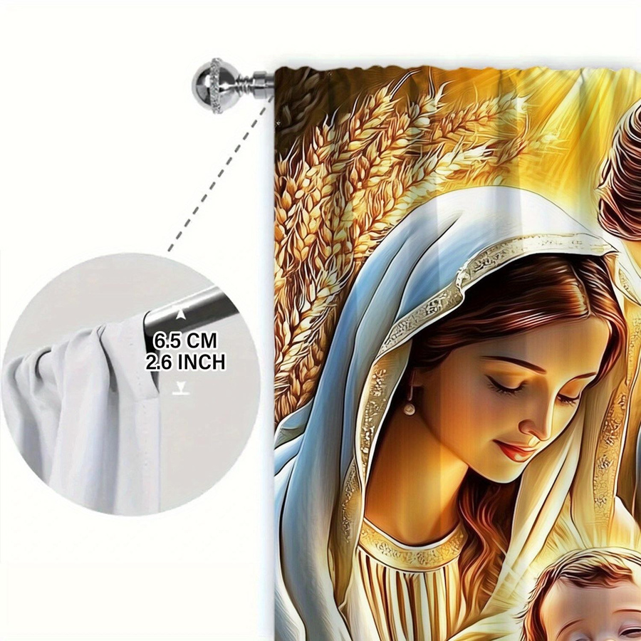 Set aus 2 Krippen-Weihnachts-Druckvorhangpaneelen für Mädchen zur Heimdekoration in Wohnzimmer und Schlafzimmer, Polyester, Breite: 100 cm, Höhe: 70 cm - Bild 4